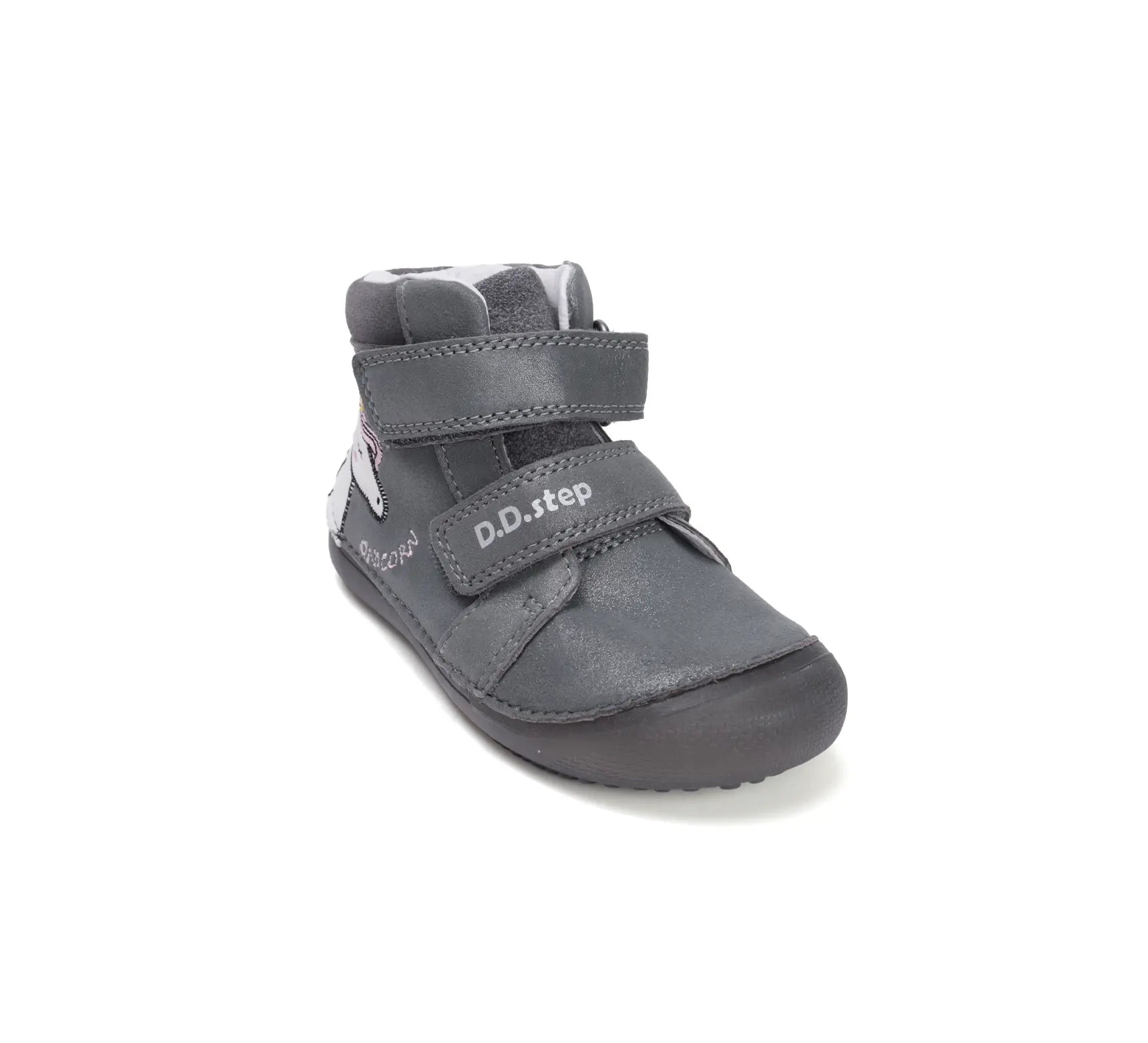 D.D.step Kinder Barfuß Herbst Fluoreszierend Mädchen Lederschuhe Dunkelgrau