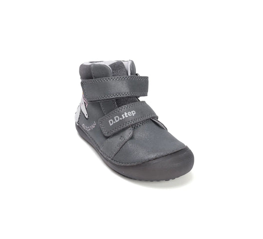 D.D.step Kinder Barfuß Herbst Fluoreszierend Mädchen Lederschuhe Dunkelgrau