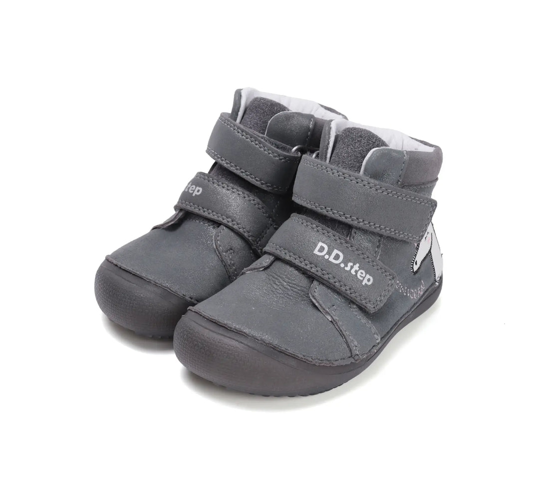 D.D.step Kinder Barfuß Herbst Fluoreszierend Mädchen Lederschuhe Dunkelgrau