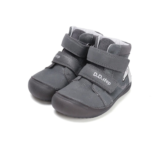 D.D.step Kinder Barfuß Herbst Fluoreszierend Mädchen Lederschuhe Dunkelgrau