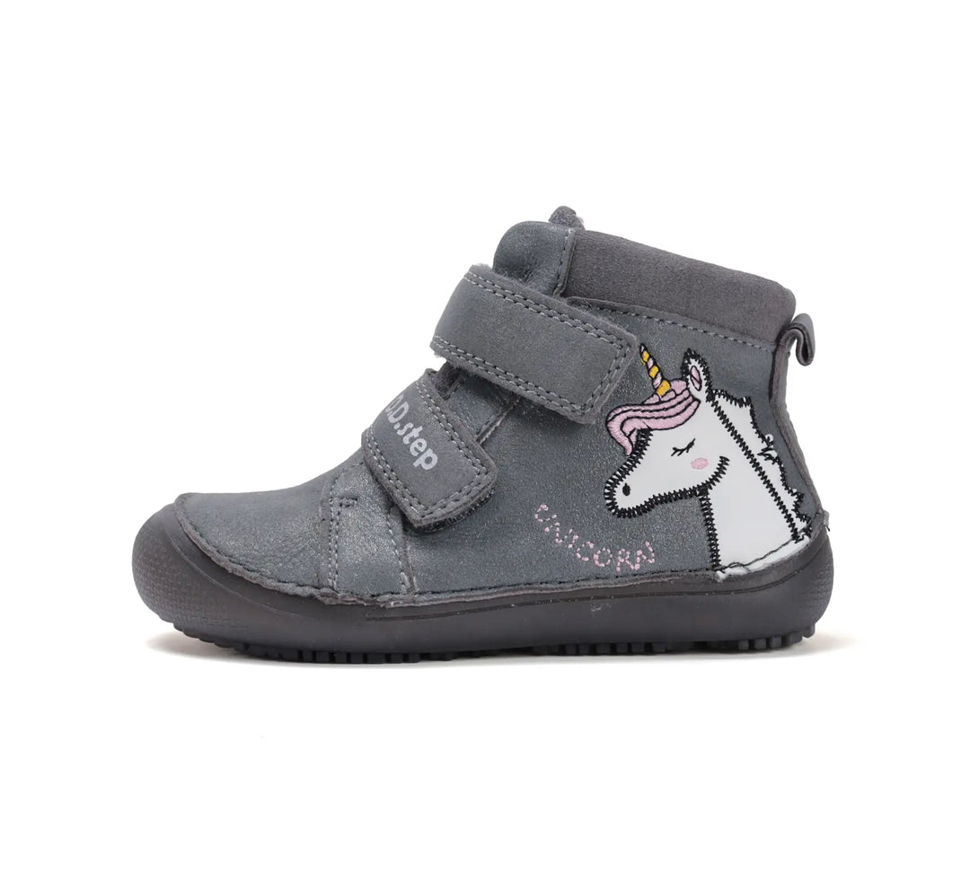 D.D.step Kinder Barfuß Herbst Fluoreszierend Mädchen Lederschuhe Dunkelgrau