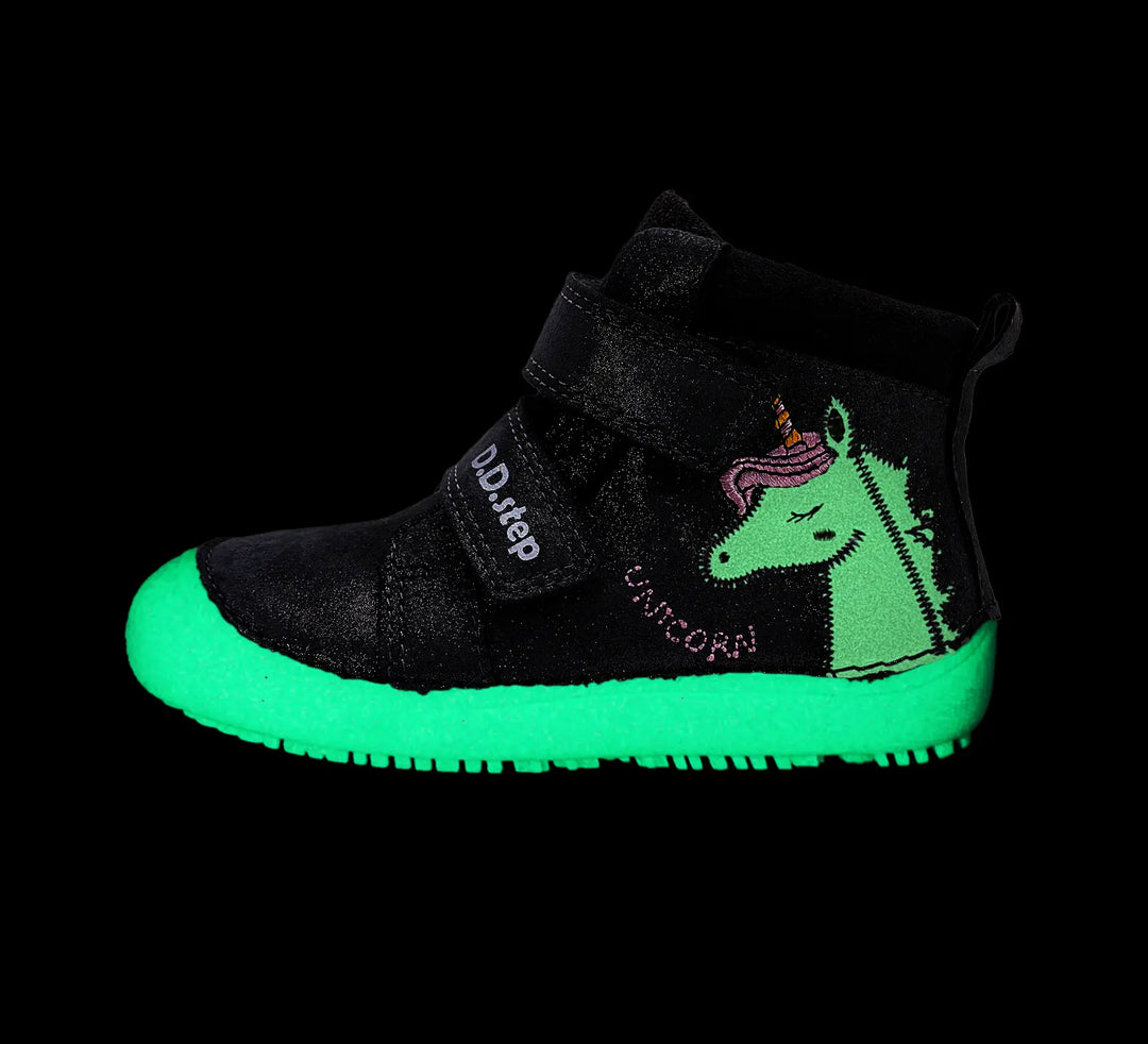 D.D.step Kinder Barfuß Herbst Fluoreszierend Mädchen Lederschuhe Dunkelgrau