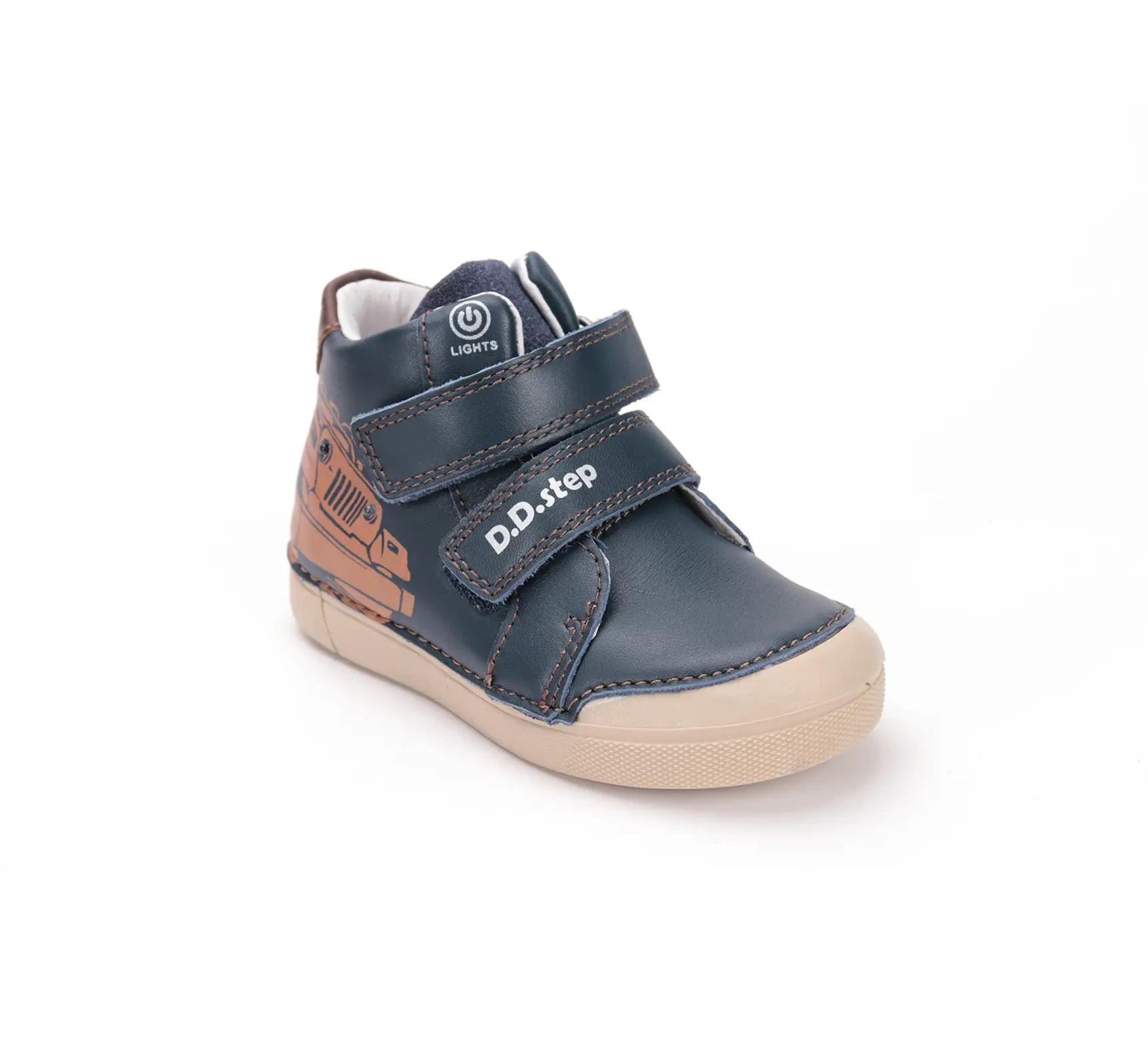 D.D.step Kinder Herbst LED blinkend Jungen Lederschuhe Königsblau