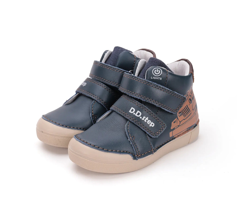 D.D.step Kinder Herbst LED blinkend Jungen Lederschuhe Königsblau