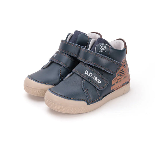 D.D.step Kinder Herbst LED blinkend Jungen Lederschuhe Königsblau