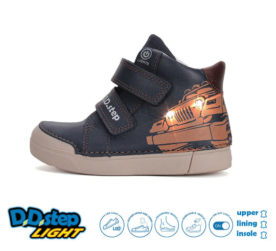 D.D.step Kinder Herbst LED blinkend Jungen Lederschuhe Königsblau