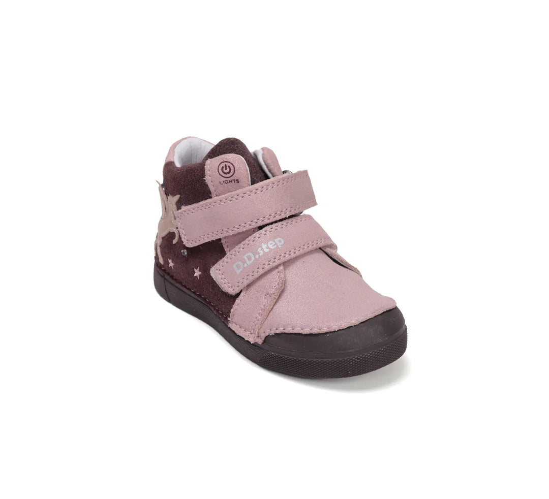 D.D.step Kinder Herbst LED blinkend Mädchen Lederschuhe Schokobraun