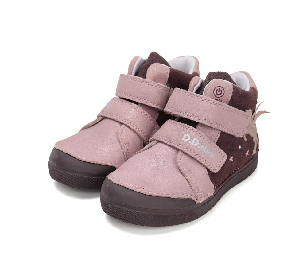 D.D.step Kinder Herbst LED blinkend Mädchen Lederschuhe Schokobraun