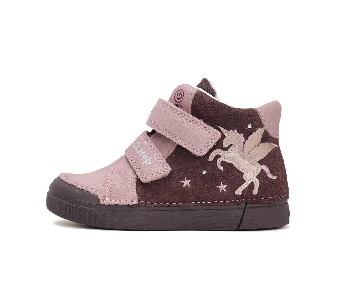 D.D.step Kinder Herbst LED blinkend Mädchen Lederschuhe Schokobraun
