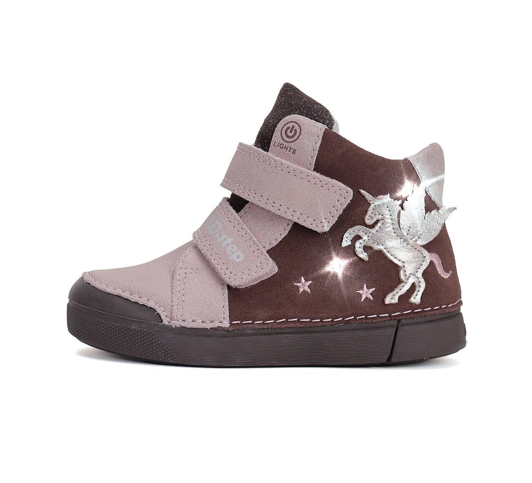 D.D.step Kinder Herbst LED blinkend Mädchen Lederschuhe Schokobraun