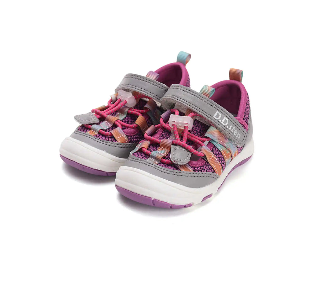 D.D.step Kinder Sport Sneaker Mädchen Canvas Schuhe Rubinrot-Grau