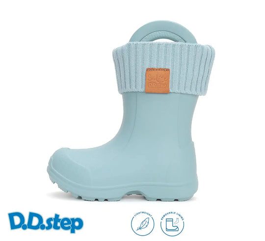 Kinder Gummistiefel Jungen in Seegrün, leicht und flexibel mit Fleece Socke D.D.step ddstep