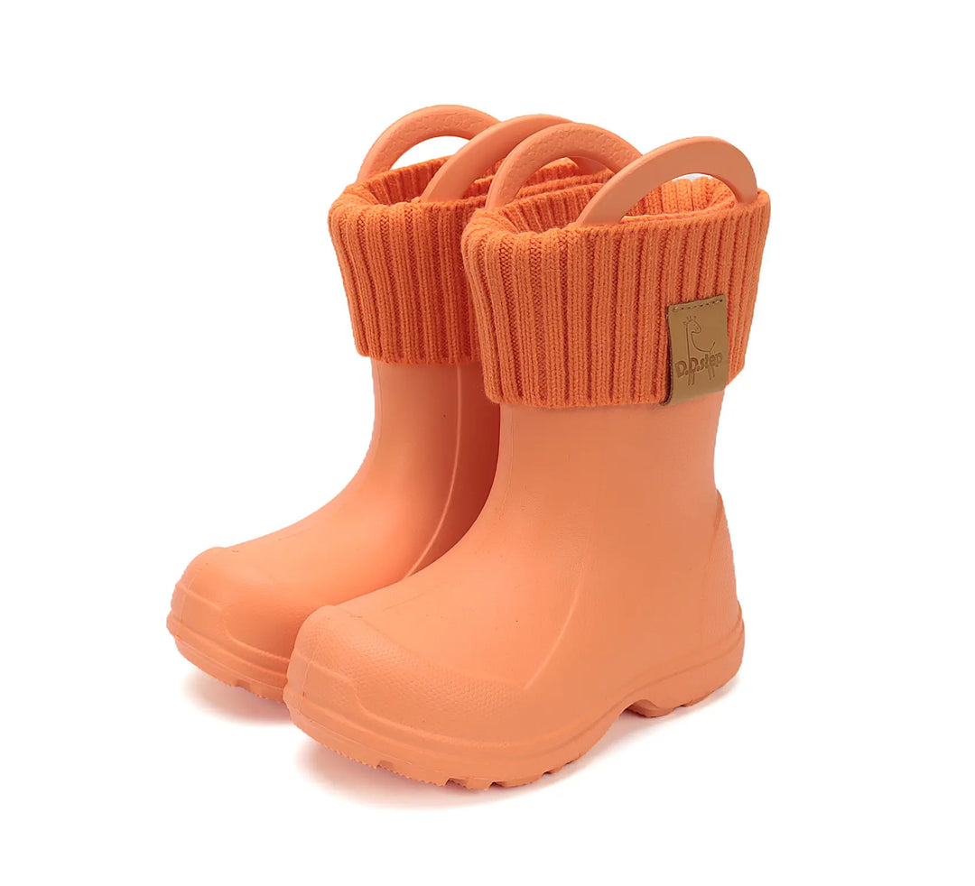 Kinder Gummistiefel Mädchen in Orange, leicht und flexibel mit Fleece Socke D.D.step ddstep