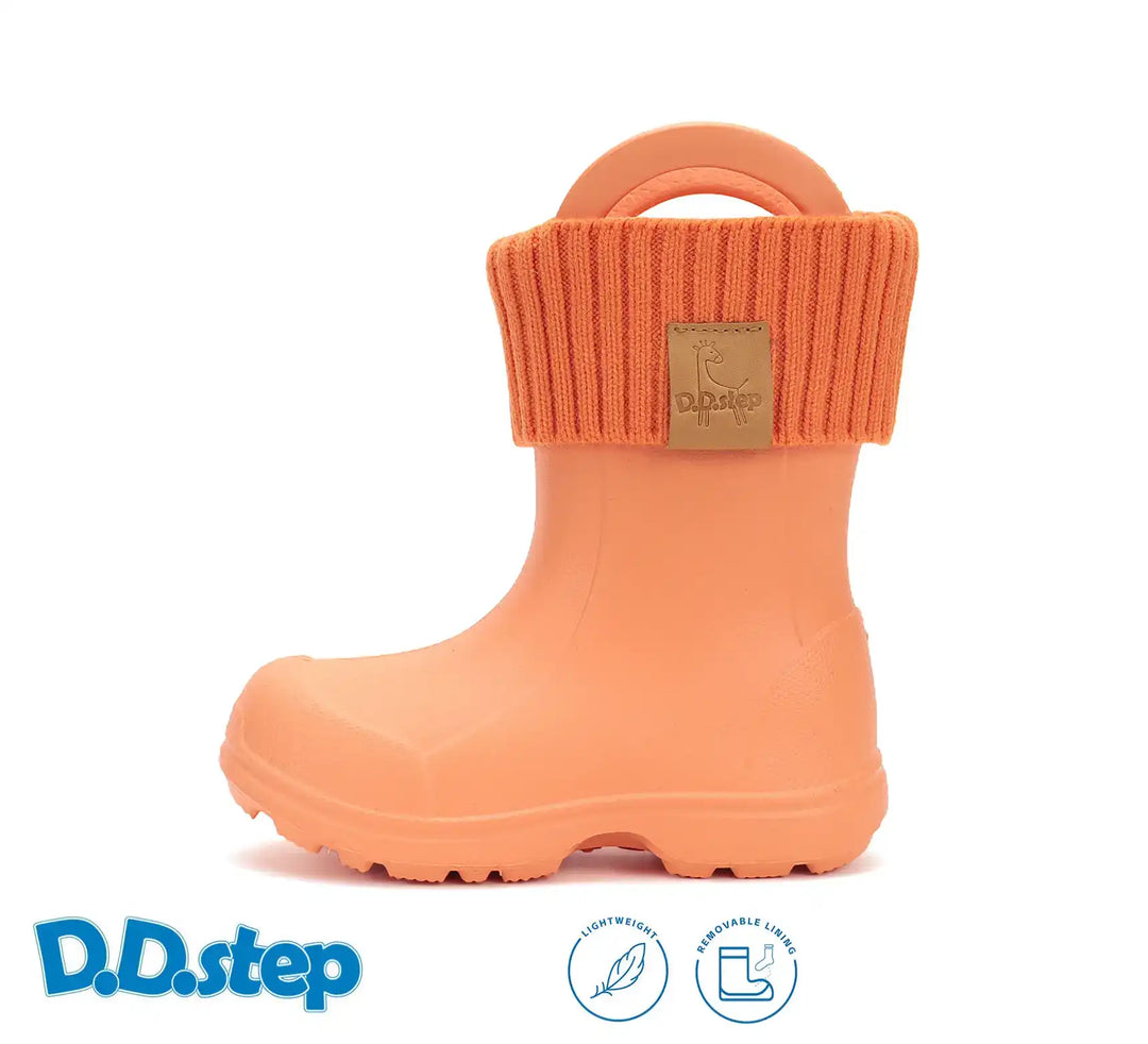 Kinder Gummistiefel Mädchen in Orange, leicht und flexibel mit Fleece Socke D.D.step ddstep