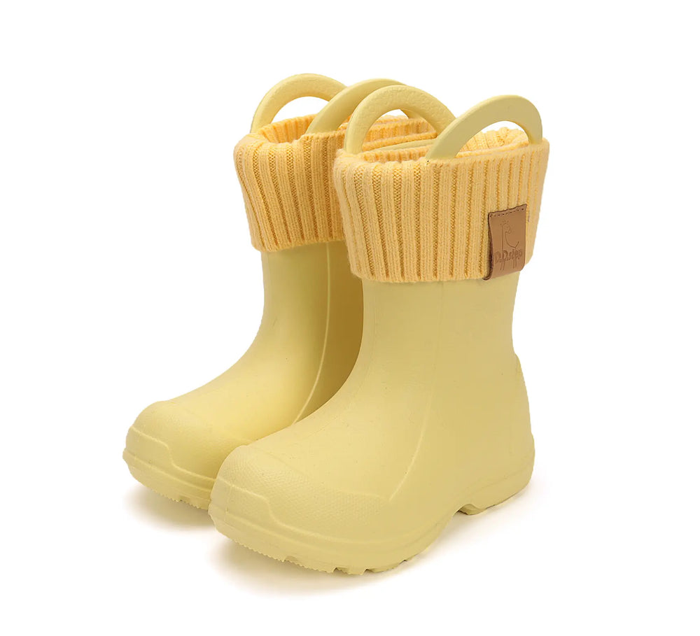 Kinder Gummistiefel Mädchen in Gelb, leicht und flexibel mit Fleece Socke D.D.step ddstep