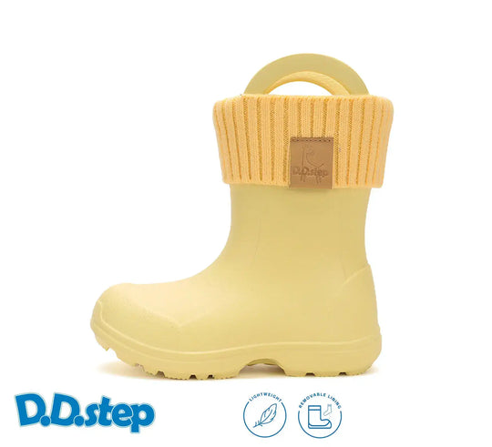 Kinder Gummistiefel Mädchen in Gelb, leicht und flexibel mit Fleece Socke D.D.step ddstep