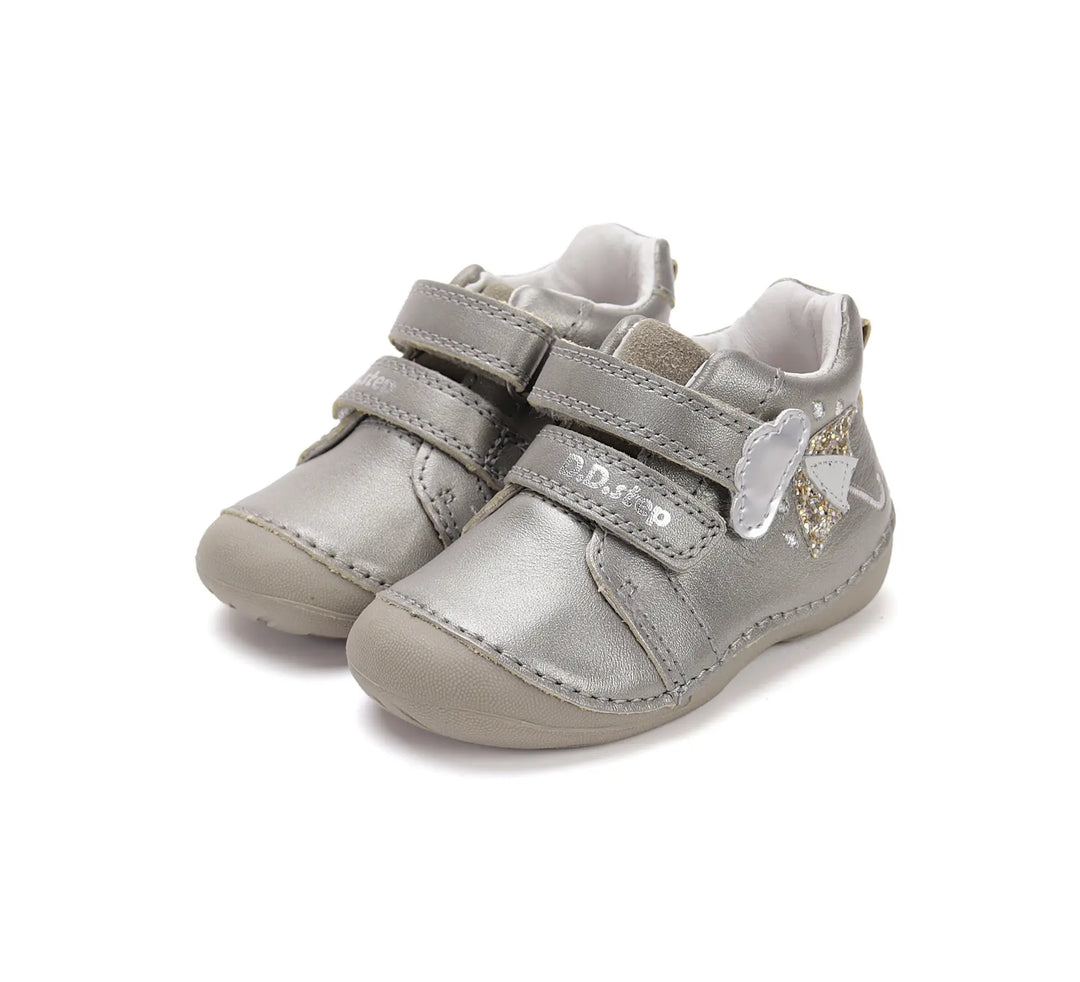 D.D.step Kinder Erster Schritt Frühling Mädchen Lederschuhe Silber