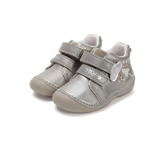 D.D.step Kinder Erster Schritt Frühling Mädchen Lederschuhe Silber