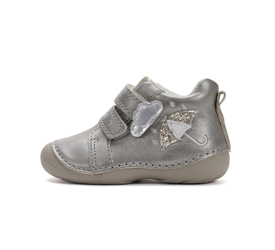 D.D.step Kinder Erster Schritt Frühling Mädchen Lederschuhe Silber