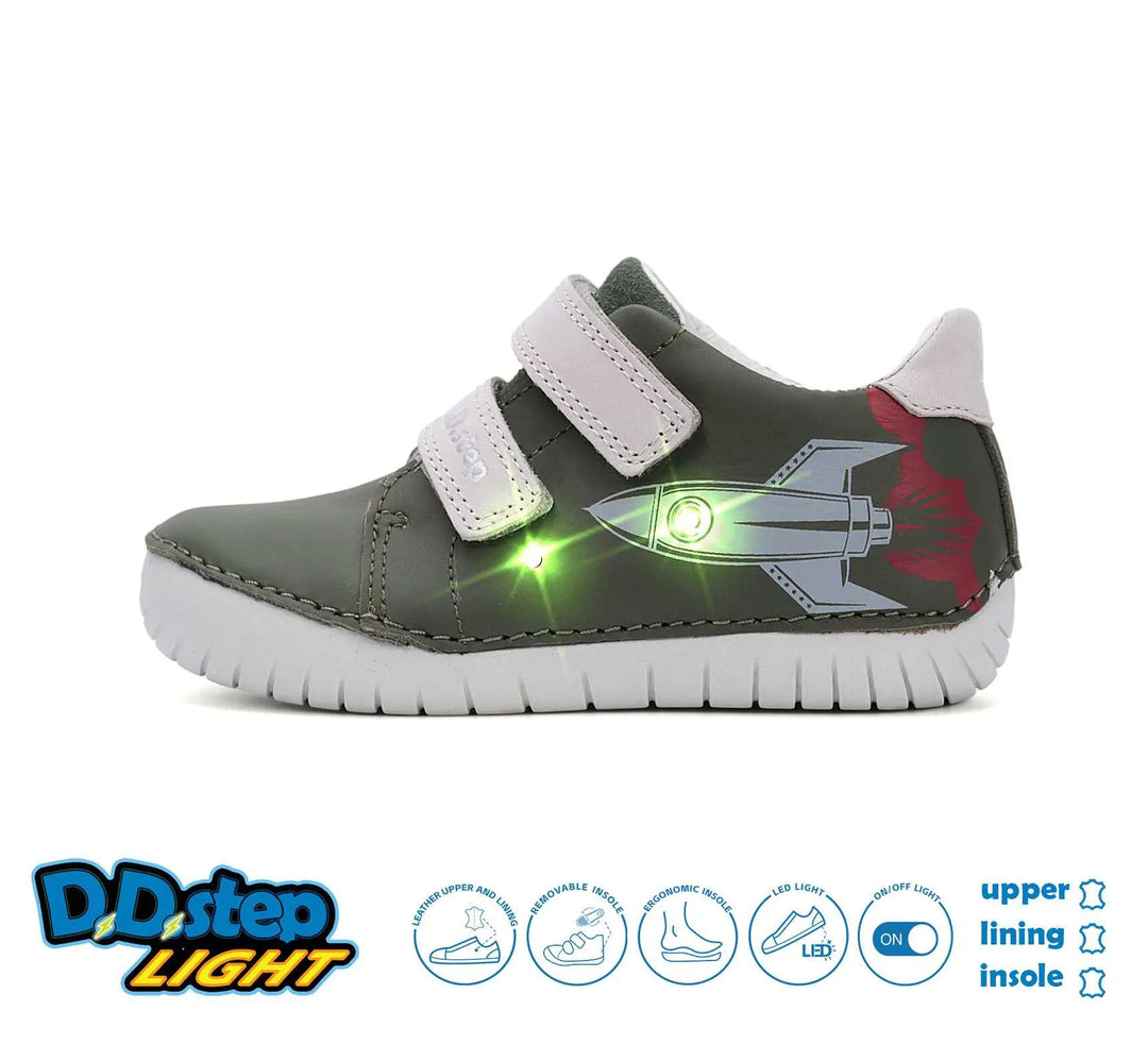 D.D.step Kinder Frühling LED blinkend Jungen Lederschuhe Smaragdgrün