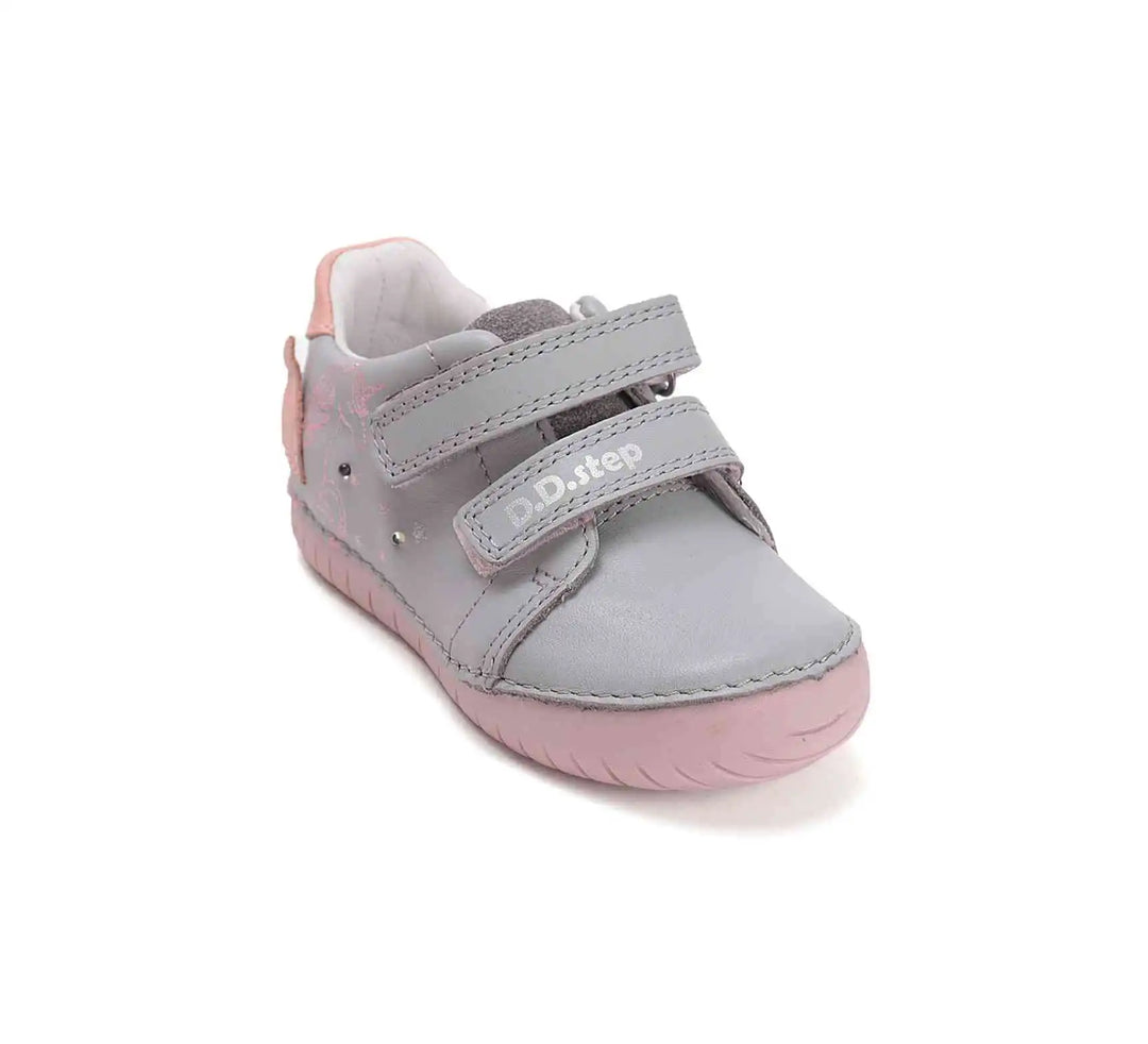 D.D.step Kinder Frühling LED blinkend Mädchen Lederschuhe Taubengrau