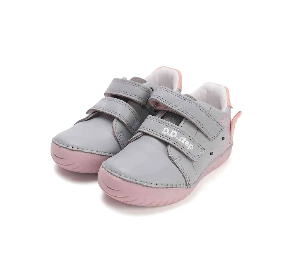 D.D.step Kinder Frühling LED blinkend Mädchen Lederschuhe Taubengrau