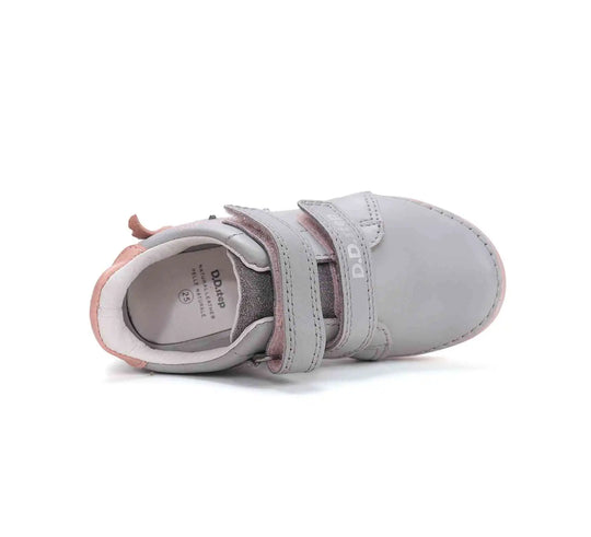 D.D.step Kinder Frühling LED blinkend Mädchen Lederschuhe Taubengrau