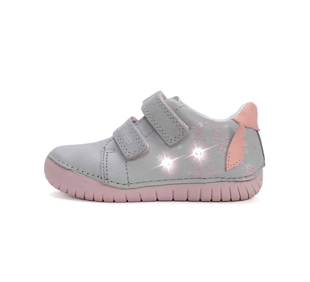 D.D.step Kinder Frühling LED blinkend Mädchen Lederschuhe Taubengrau