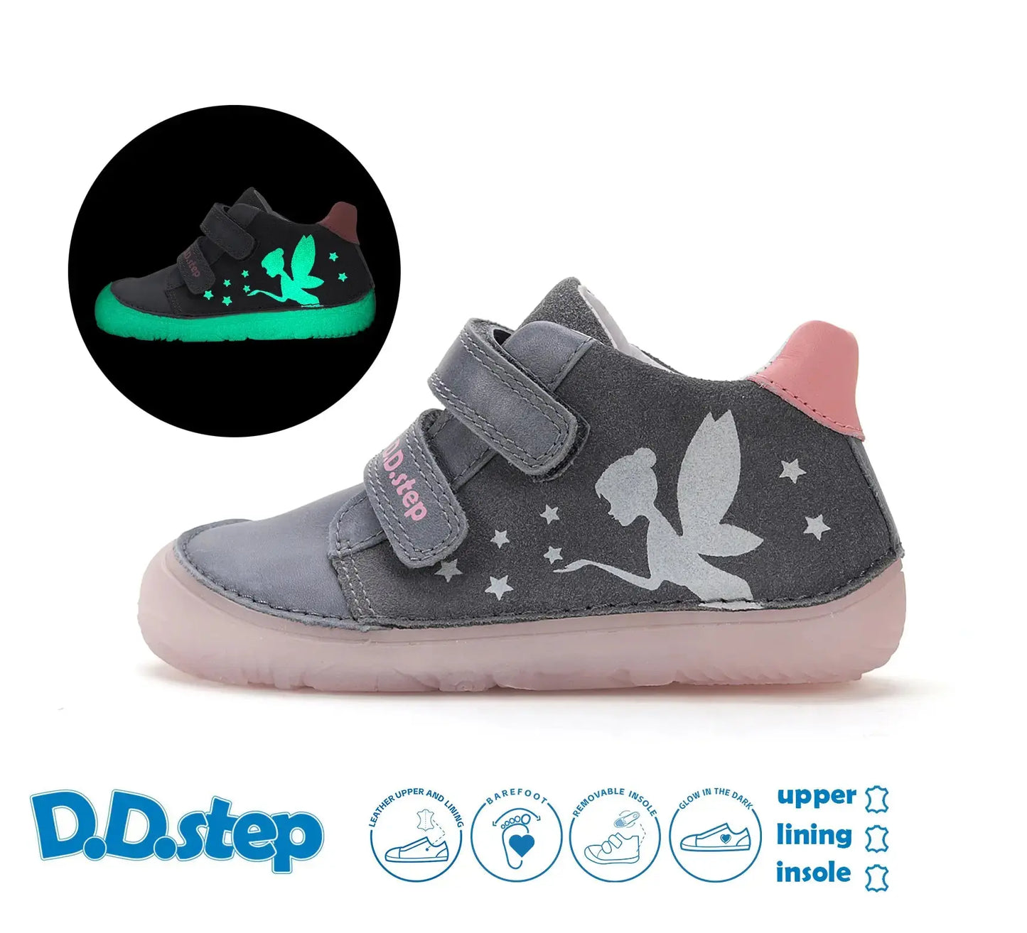 Mädchen Barfuß Dunkelgrau fluoreszierend Sommerschuhe D.D.Step