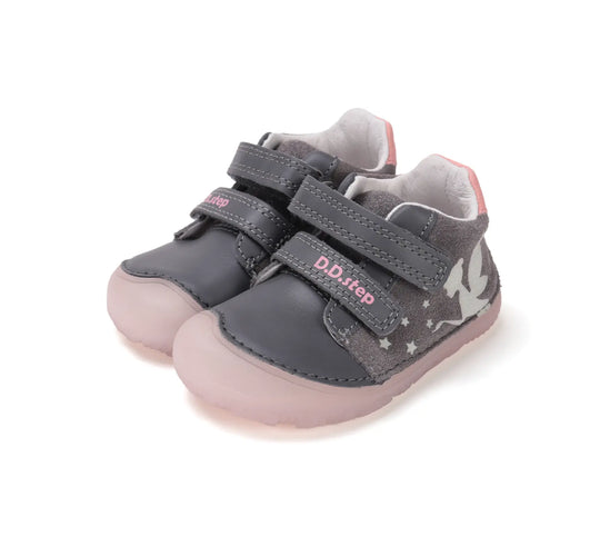 Kinder Barfuß Fluoreszierend Frühling Mädchen Lederschuhe Dunkelgrau D.D.step ddstep