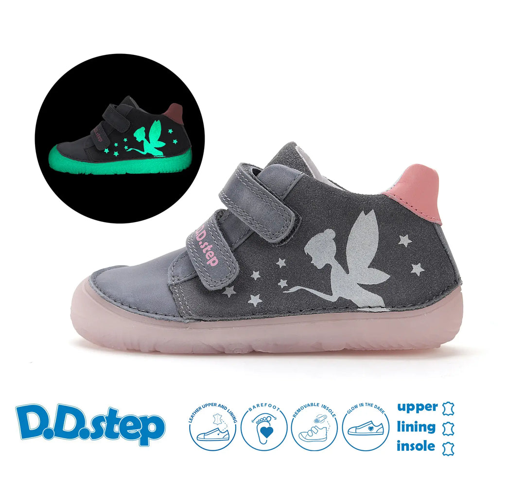 Kinder Barfuß Fluoreszierend Frühling Mädchen Lederschuhe Dunkelgrau D.D.step ddstep