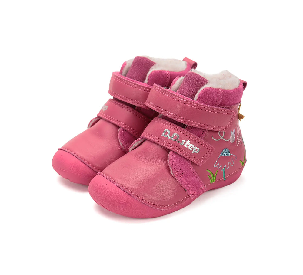 D.D.step Kinder Winterstiefel Mädchen Lederschuhe Rosa-Rot