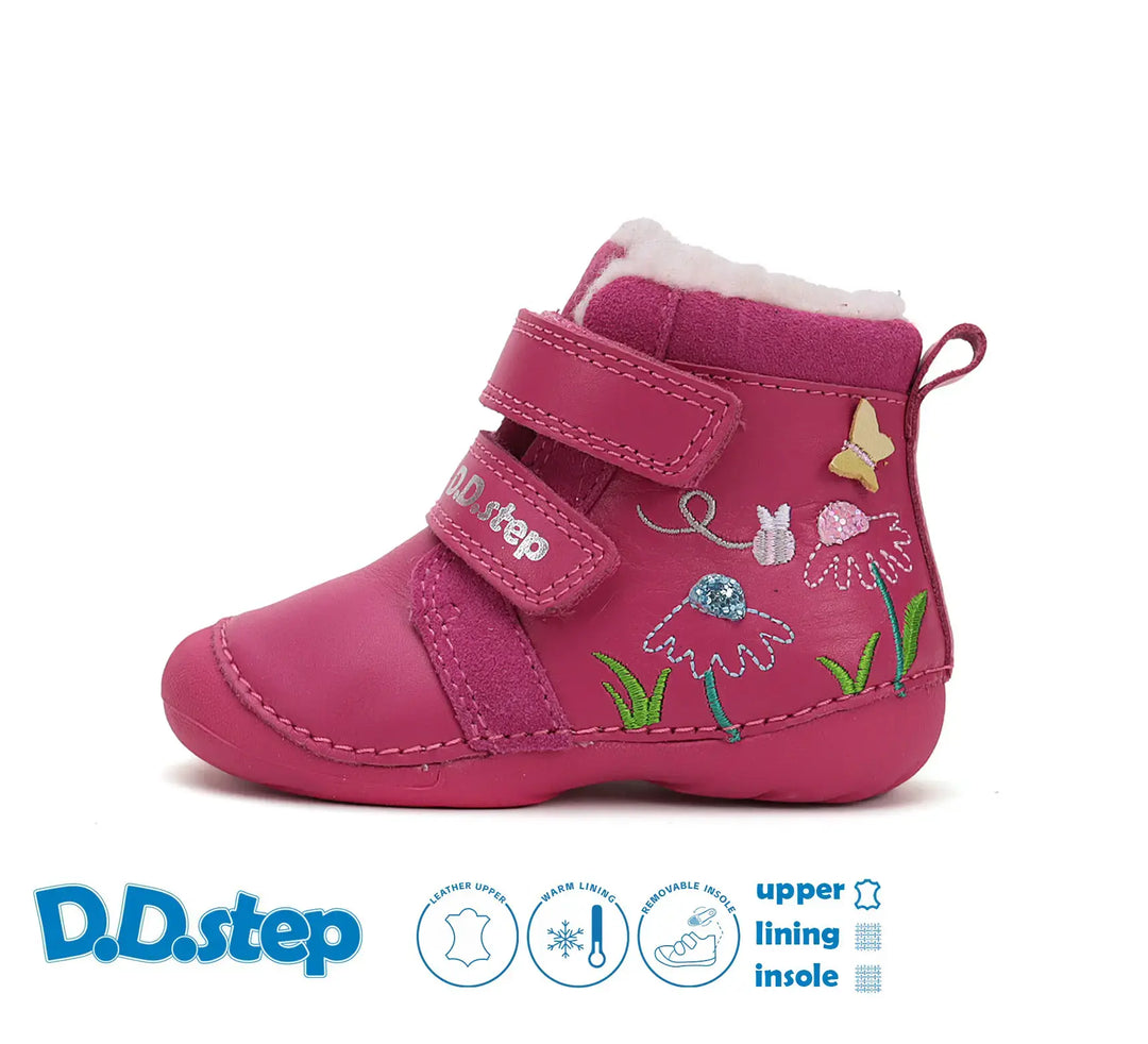 D.D.step Kinder Winterstiefel Mädchen Lederschuhe Rosa-Rot