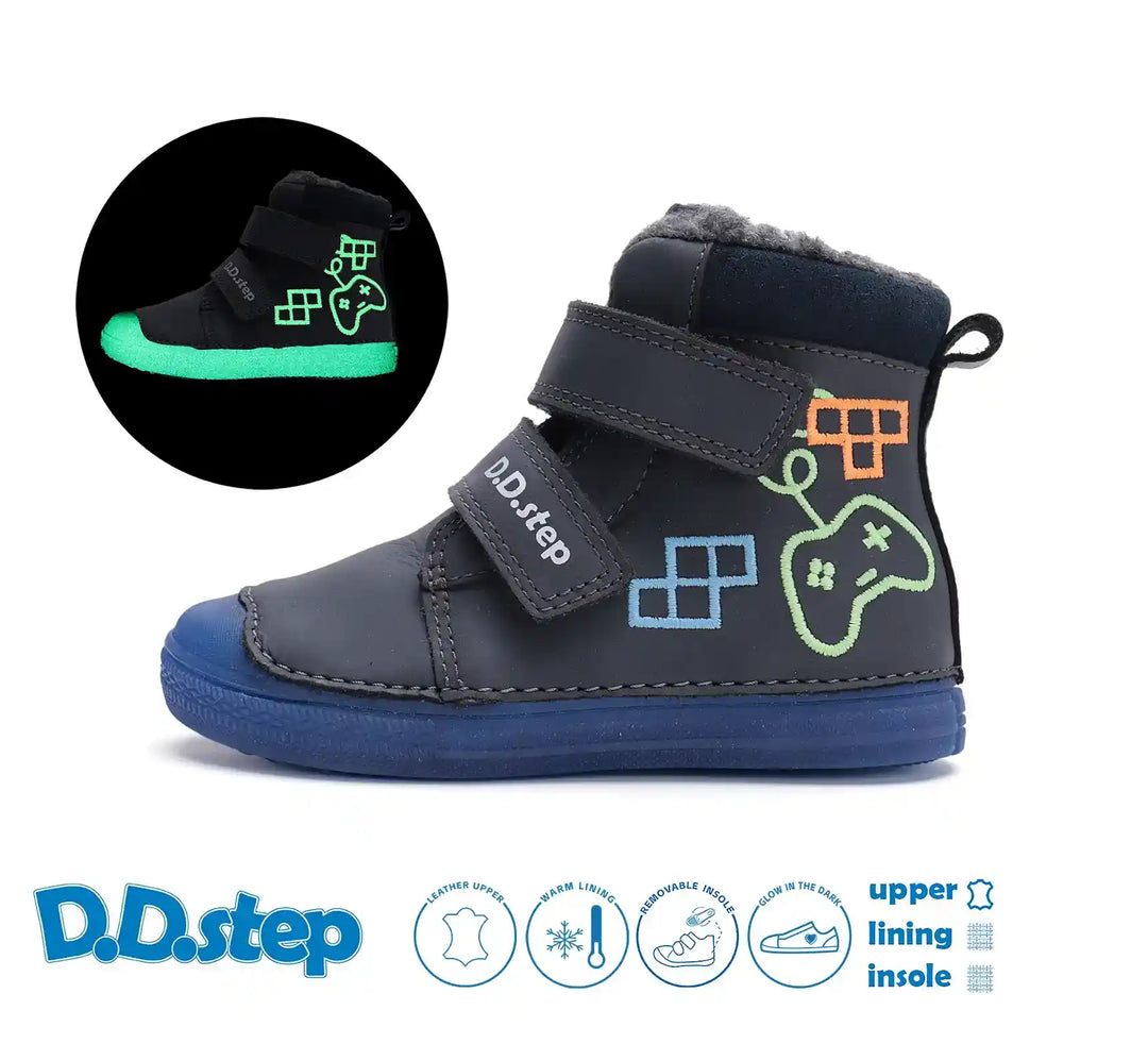 D.D.step Kinder Winterstiefel Fluoreszierend Jungen Lederschuhe Königsblau
