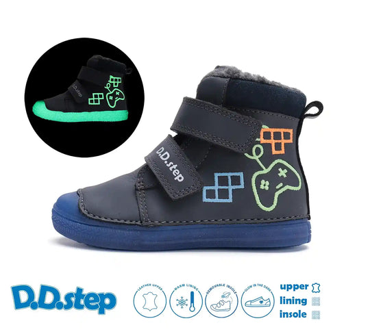 D.D.step Kinder Winterstiefel Fluoreszierend Jungen Lederschuhe Königsblau