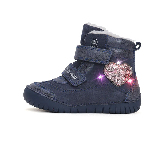 D.D.step Kinder Winterstiefel LED blinkend Mädchen Lederschuhe Königsblau