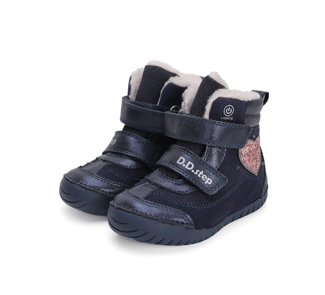 D.D.step Kinder Winterstiefel LED blinkend Mädchen Lederschuhe Königsblau