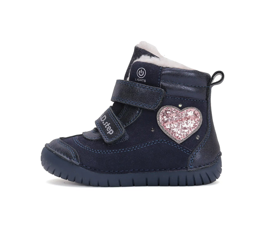 D.D.step Kinder Winterstiefel LED blinkend Mädchen Lederschuhe Königsblau