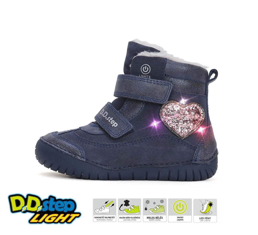 D.D.step Kinder Winterstiefel LED blinkend Mädchen Lederschuhe Königsblau