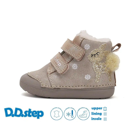 D.D.step Kinder Winterstiefel Mädchen Lederschuhe Mokka