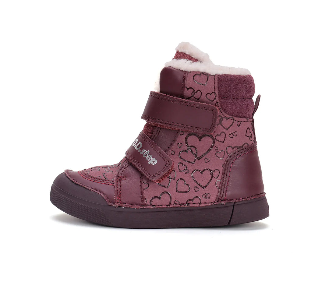D.D.step Kinder Winterstiefel Mädchen Lederschuhe Himbeerrot