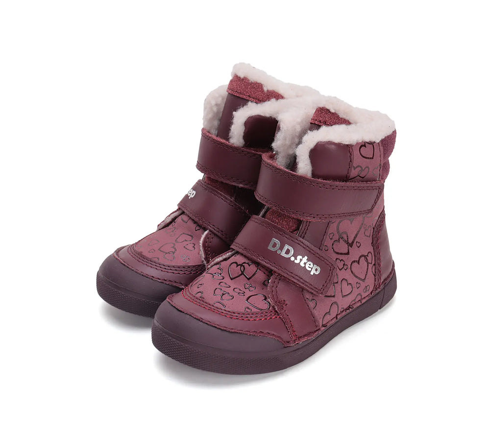 D.D.step Kinder Winterstiefel Mädchen Lederschuhe Himbeerrot