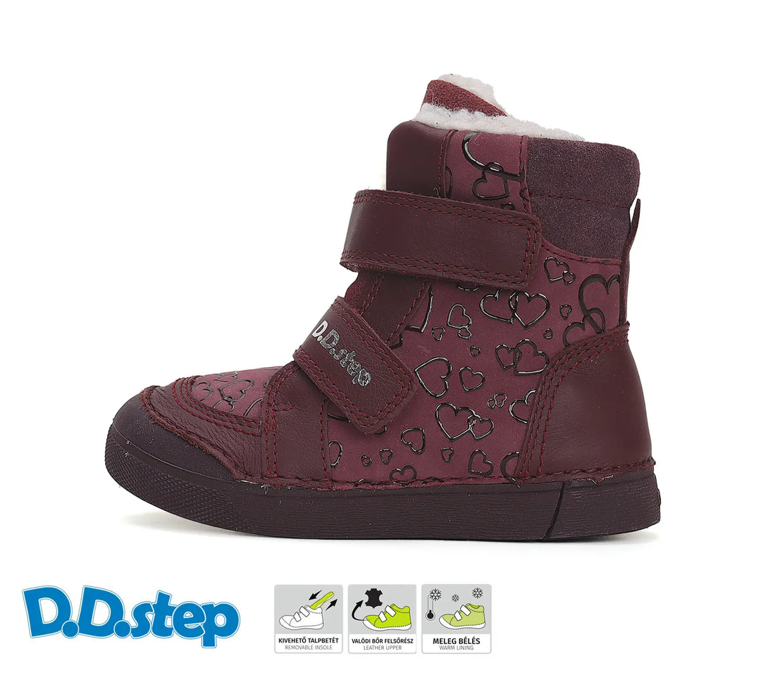 D.D.step Kinder Winterstiefel Mädchen Lederschuhe Himbeerrot