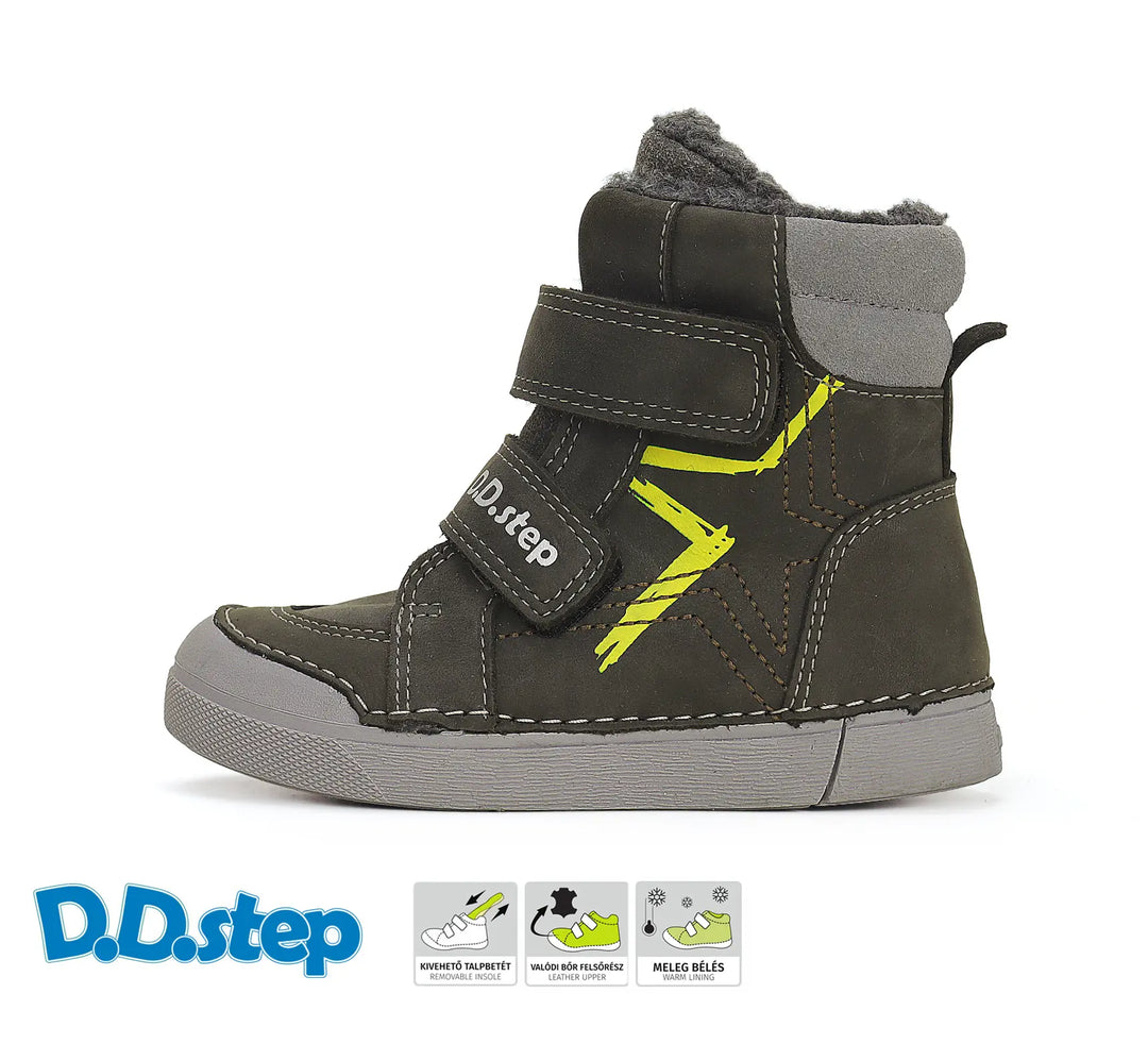 D.D.step Kinder Winterstiefel Jungen Lederschuhe Dunkelgrün
