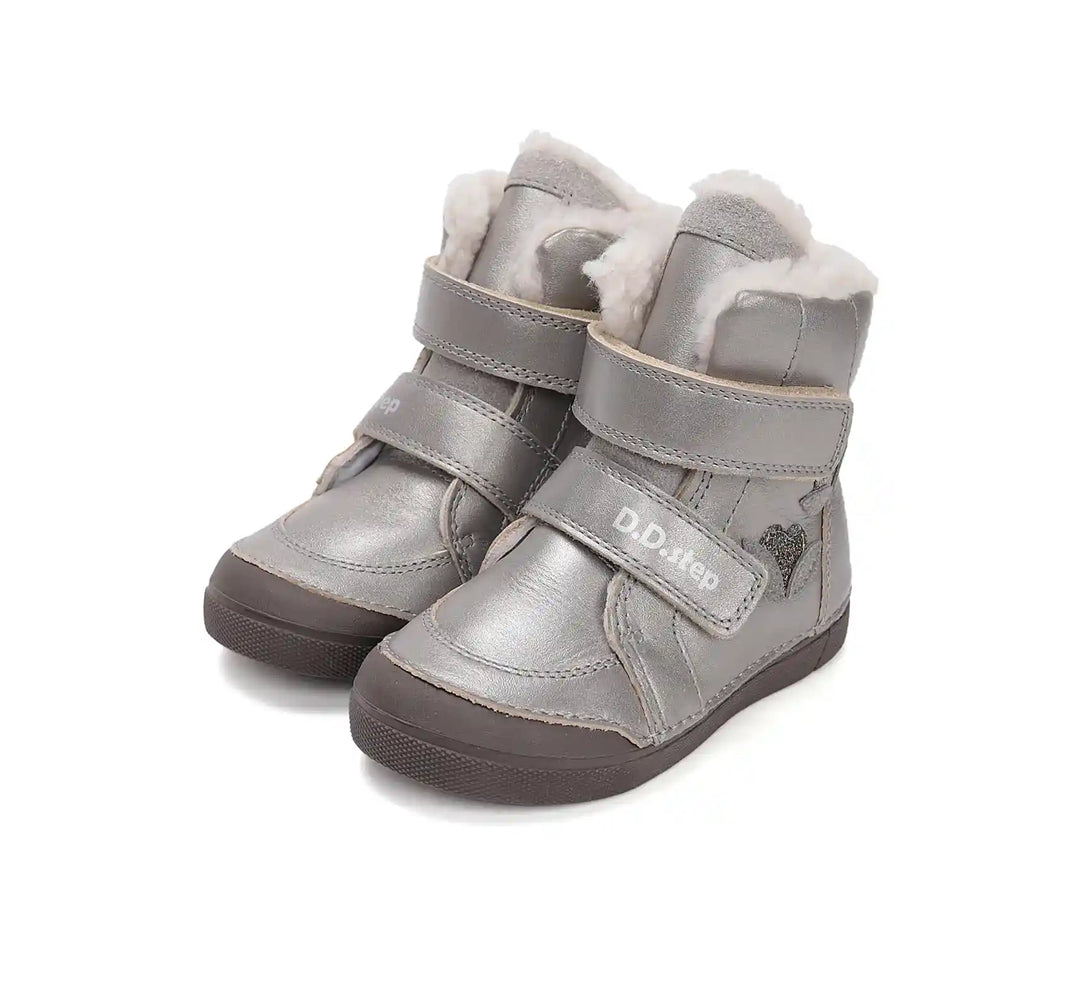D.D.step Kinder Winterstiefel Mädchen Lederschuhe Silberbeige