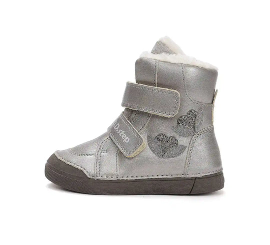 D.D.step Kinder Winterstiefel Mädchen Lederschuhe Silberbeige