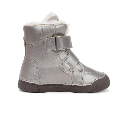 D.D.step Kinder Winterstiefel Mädchen Lederschuhe Silberbeige