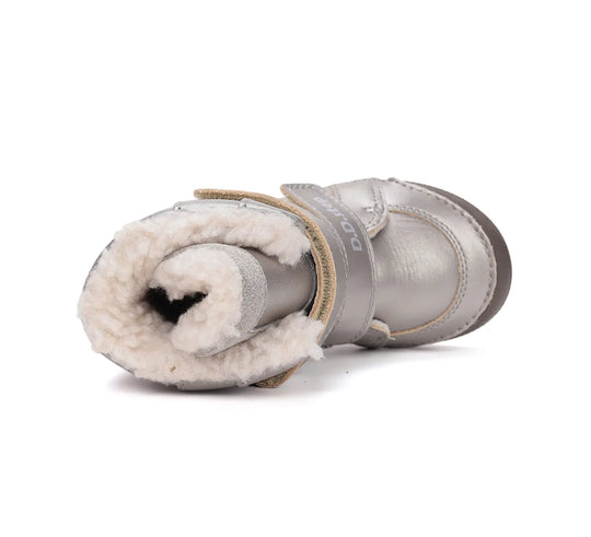 D.D.step Kinder Winterstiefel Mädchen Lederschuhe Silberbeige