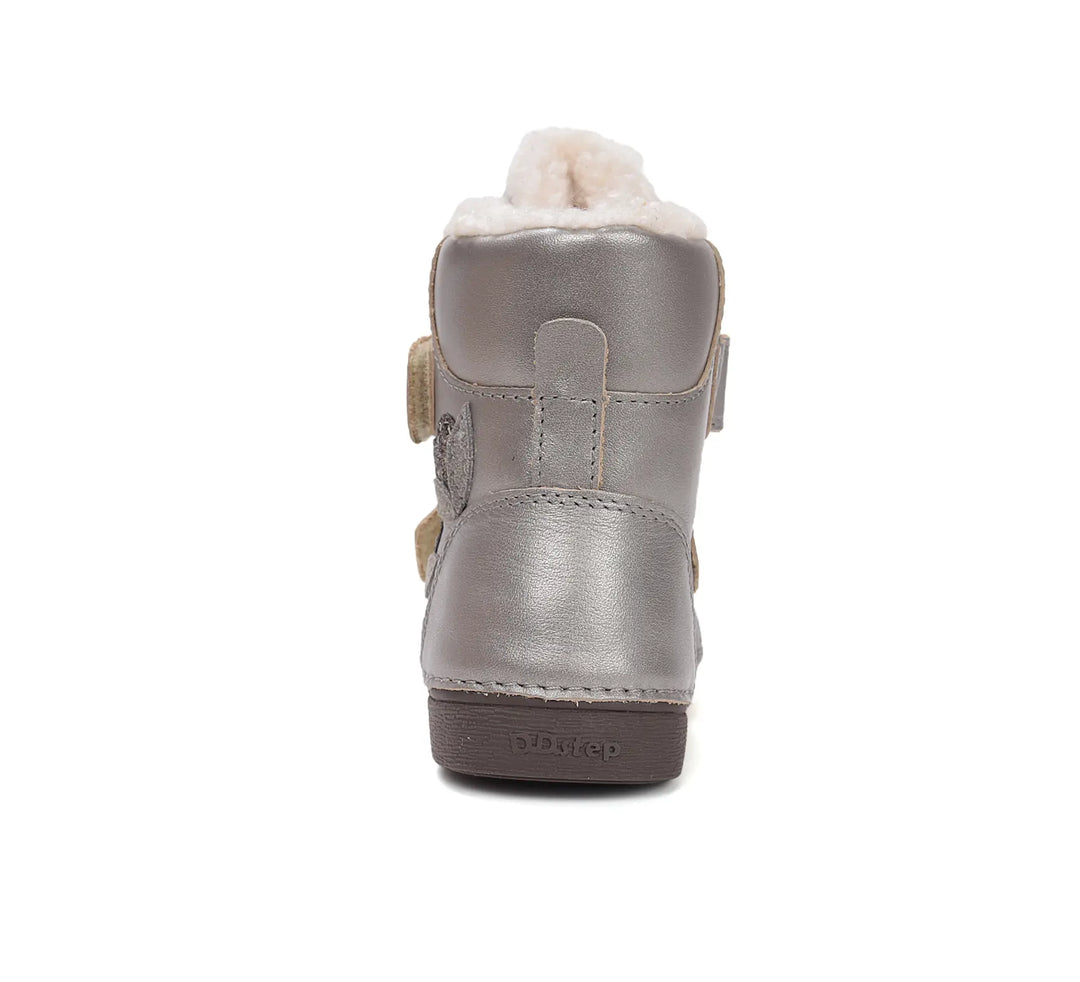D.D.step Kinder Winterstiefel Mädchen Lederschuhe Silberbeige