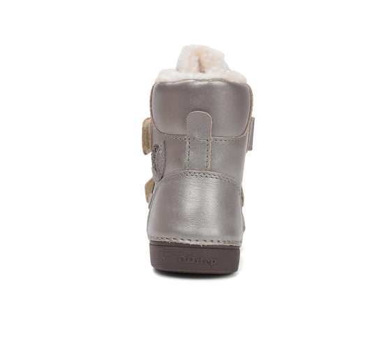 D.D.step Kinder Winterstiefel Mädchen Lederschuhe Silberbeige
